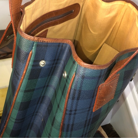 RALPH LAUREN Black Watch Coated Canvas Waxed Leather Shopper Baby Toddler Bag - Picture 7 of 17